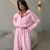 Sportswear Women's Solid Color Long Sleeve Zippered Cardigan Hooded Sweatshirt Lace-up Trousers Two-piece Set