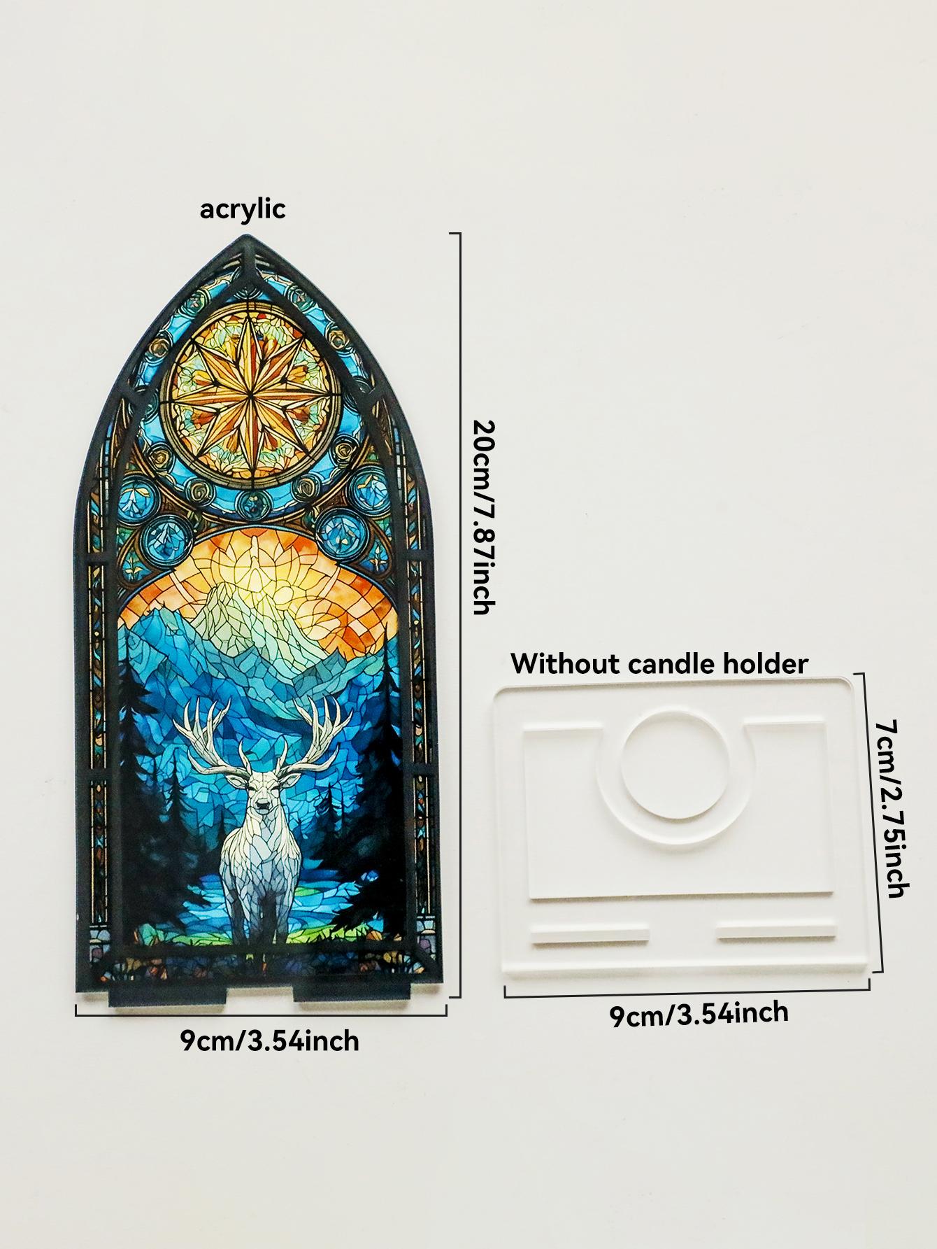 

Gothic Acrylic Arch Desk Decor, Vintage Mountain, Deer & Compass Design, Artistic Tabletop Ornament for Living Room & Study Gift