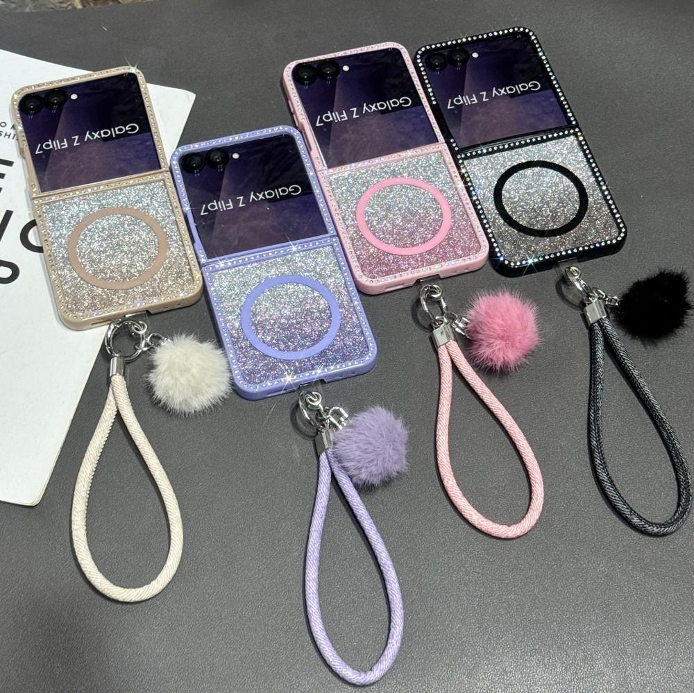 Jewelled Phone Case For Samsung Galaxy Z Flip 7 6 5 5G Magnetic Wireless Charger PC Hard Shell Protective Bracelet Back Cover