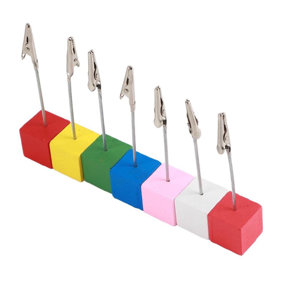 7pcs Card Stands Simple Portable Table Number Holders with Colorful Wooden Base for Photos Cards Notes Decoration