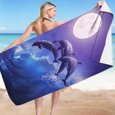 28×59IN Beach Towel Marine Animal Dolphin Series Microfiber Double-Sided Velvet Beach Towel Swimming Bath Towel