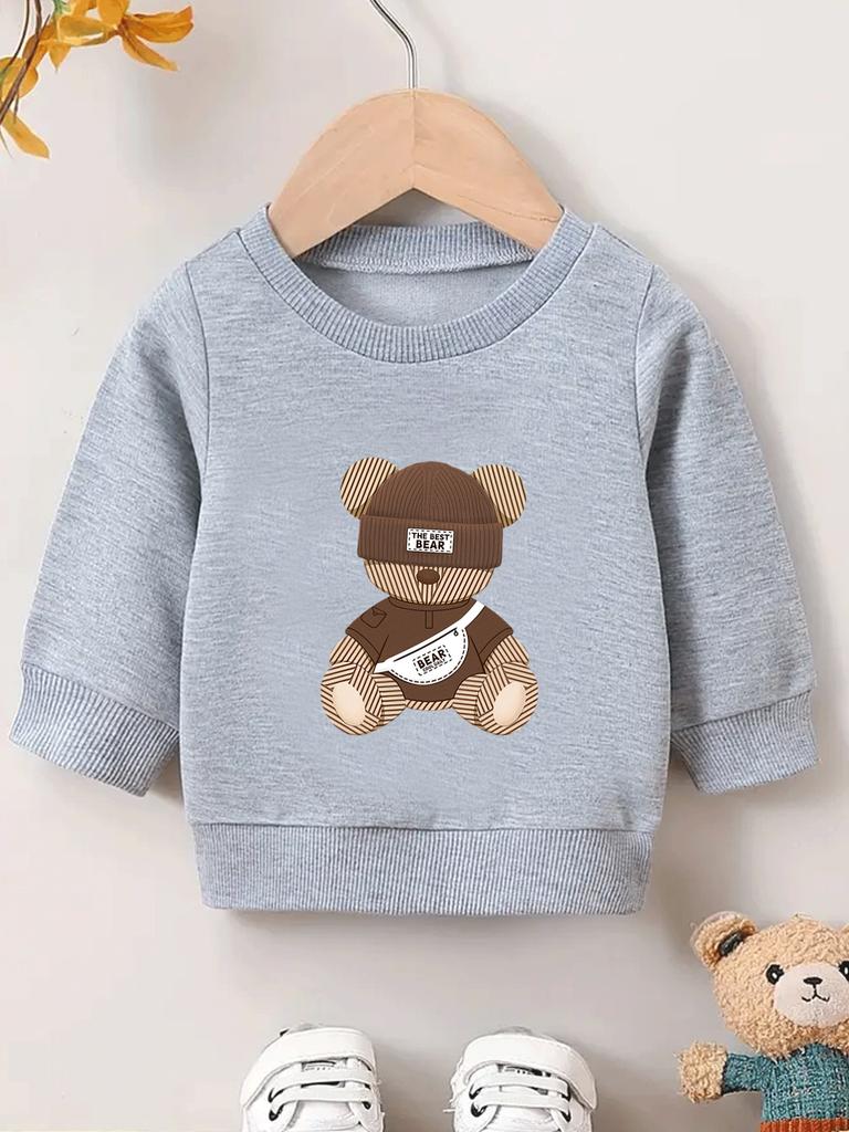 European Size Cartoon Bear Print, 0-3 Years ' Durable Wrinkle-Resistant Comfortable Spring/Fall Versatile Crew Neck Sweatshirt