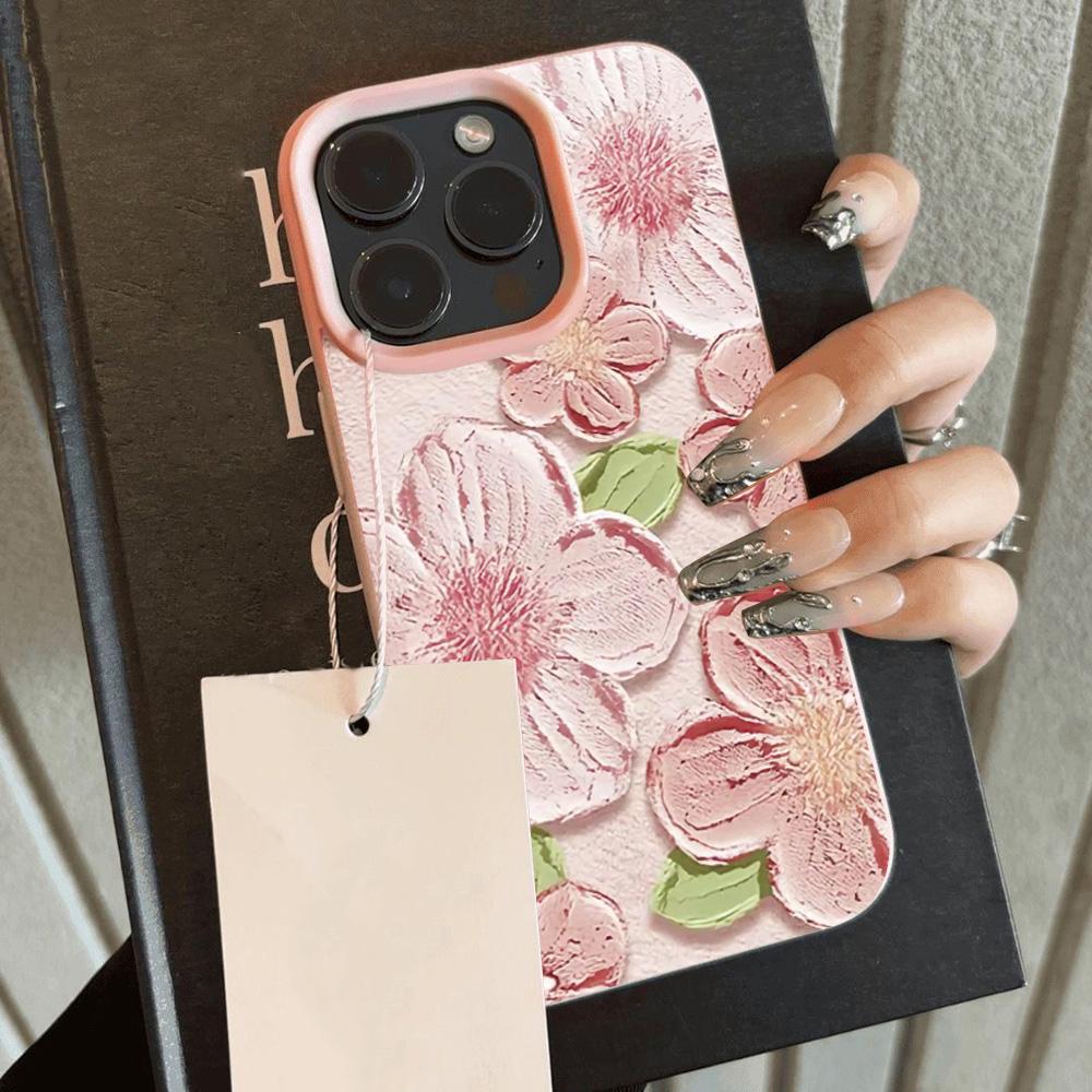 HOT Oil Painting Flowers Luxury Lichee Leather Pattern Phone Case For iPhone 17 16 15 14 13 12 11 Air Pro Max Plus X XR XSMax
