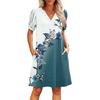Women's Summer V-Neck Casual Beach Dresses Pod Short Sleeve Vintage Floral Print Dresses