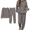 Loungewear Long Crew Thermal Warm Fluffy and Embroidered Warm Relaxed Elastic Waist [xppe] Women's 2-Piece Set, Sleeves, Neck, Pajamas, Fall/Winter