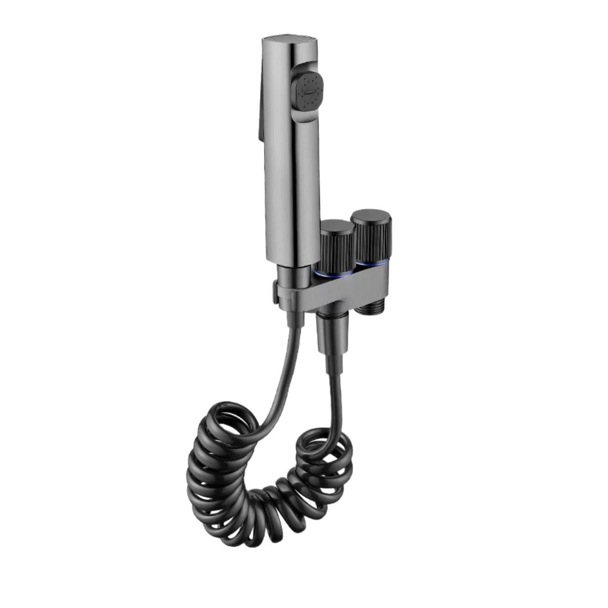 Stainless Steel Toilet Booster Spray Gun with Dual-Valve Flush System Black Toilet Main Body