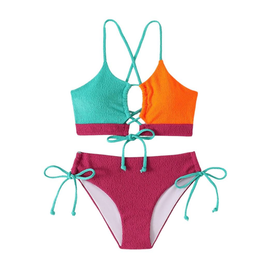 Neuer Bikini Patchwork Sexy Kreuzgurt Bikini Zweiteiliger Badeanzug Mit Trägern Push-Up Bikini Hohe Taille Damen Strand-Badeanzug
