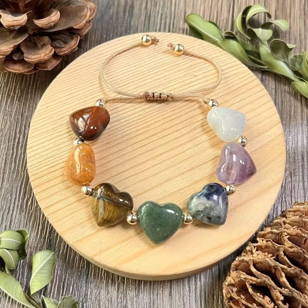 Ins Style Beads Heart Bracelet Love Bead Rainbow Stone Bracelet  Valentine's Day
