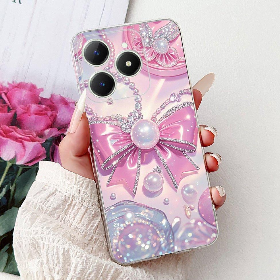 4G Clear For Realme Note 60 Case RMX3933 Luxury Butterfly Love Flowers Cool Lion Painted Phone Case For Realme Note 60X RMX3938
