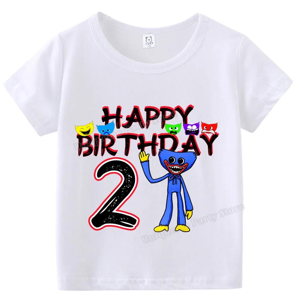 H-wuggys Kids Number T Shirt Poppys Playing Time Birthday Tees Shirt Cartoon Anime Game Boy Girl Clothes Summer Baby Cotton Tops