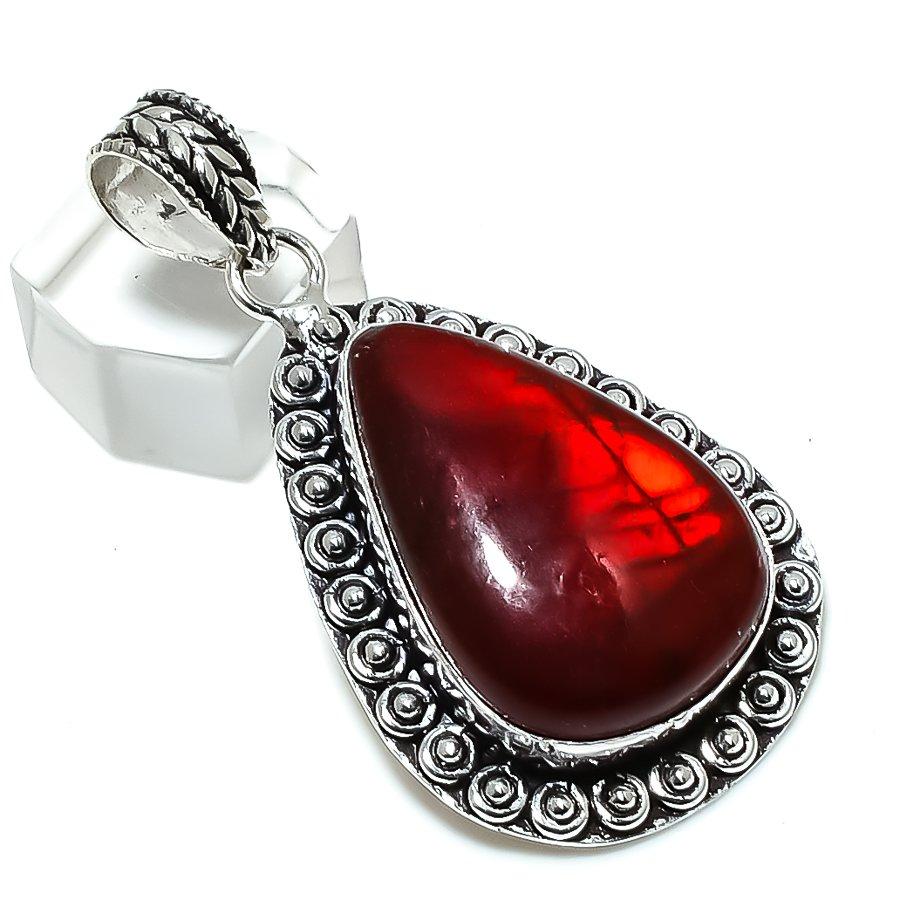 Red Labradorite Gemstone Handmade 925 Sterling Silver Jewelry Pendant 2.21" r7o85
