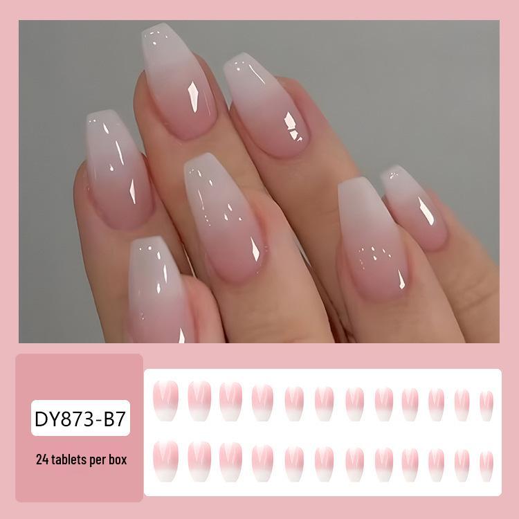 Best-Selling Wearable Nails: Sweet Girl Ice Clear Gradient Nude Gingham Nail Art