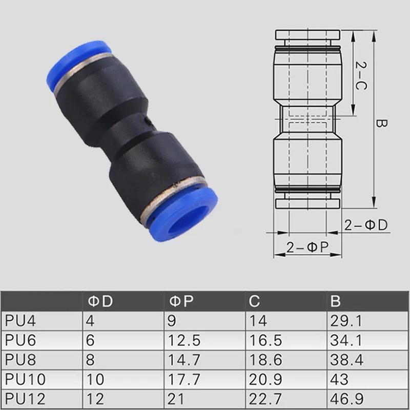 Pu Pneumatic Fittings Plastic Connector PG 4mm 6mm 8mm 10/12/14mm 16mmAir Water Hose Tube Push In Straight Gas Quick Connectors