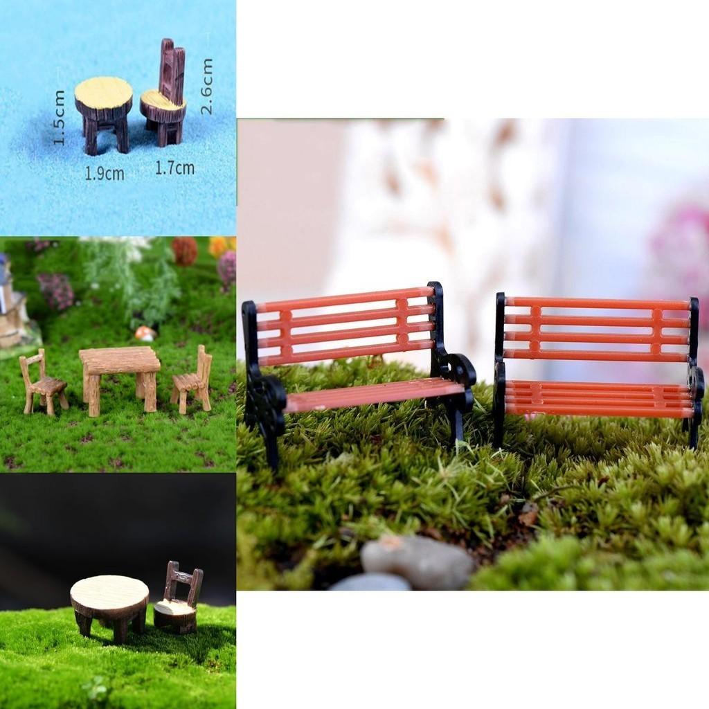 Miniaturowy Zestaw Ławki Ogrodowej Trwała Żywica Białe Krzesło i Brązowy Stół Dekoracja Mikro Krajobrazu