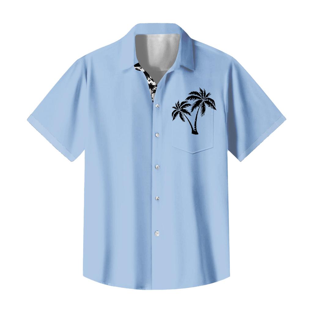 Vintage Button Down Bowlingskjorter for menn Kortermet sommerstrandskjorte