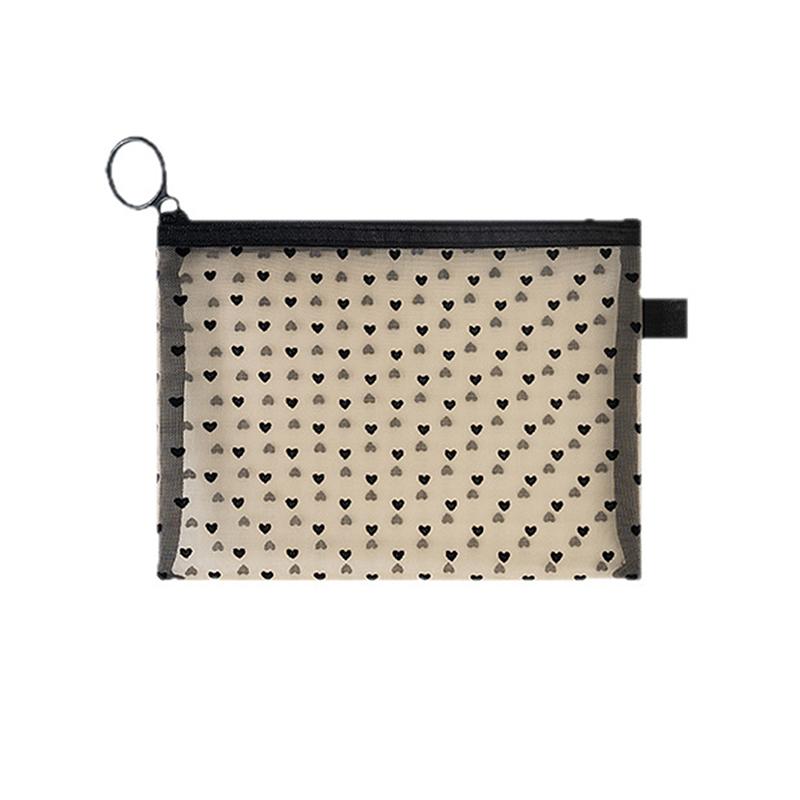 Nylon Mesh Cosmetic Bag Zipper Heart Shaped Toiletry Organizer Makeup Bags Multifunctional Women Lipstick Key Coin Purse Pouch