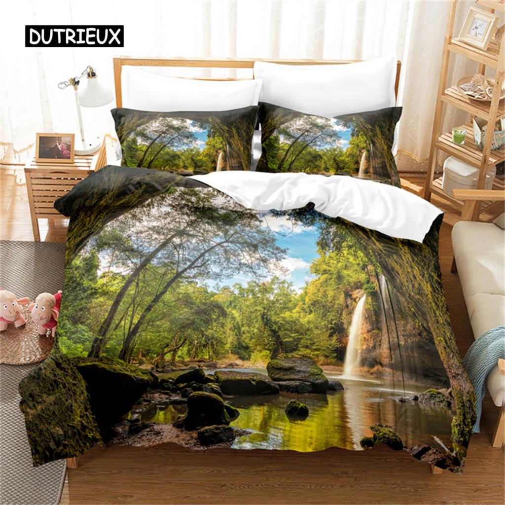 Naturlandschaft Bettbezug Wald Bettwäsche Set Bettdeckenbezug Queen Set Schönheit Bettdecke Set Mädchen für Frauen Männer Kinderzimmer Dekor