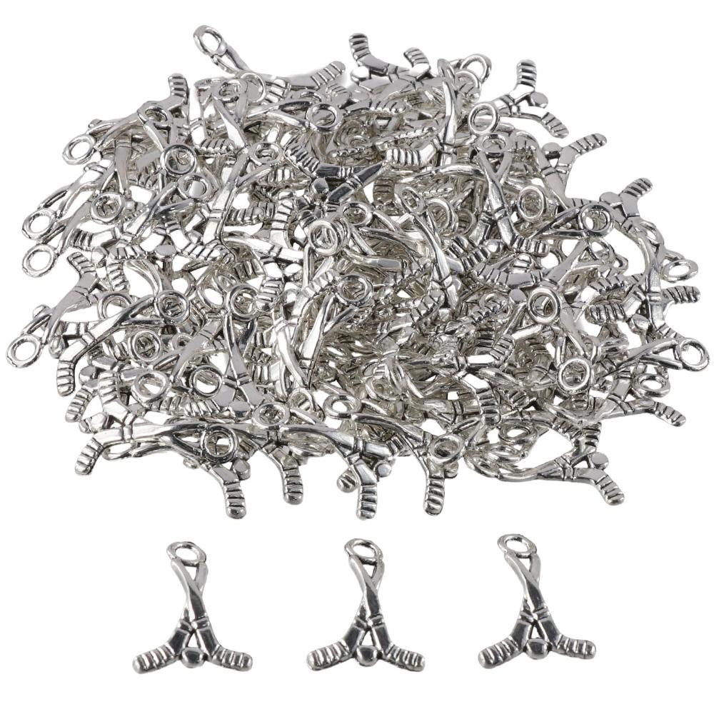 100pcs Bracelet Alloy Ball Ice Hockey Silver Charms Hockey Stick Jewelry Making