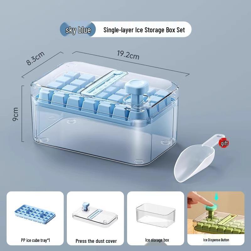

Press-Type Ice Cube Tray with Lid - Food Grade Storage Box for Homemade Ice Cubes