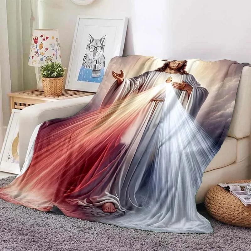 6 Size Merciful Jesus Christian God Flannel Art Blanket Throw Sofa Bed Cover Four Season Soft Fluffy Quilt Blanket Flannel Throw