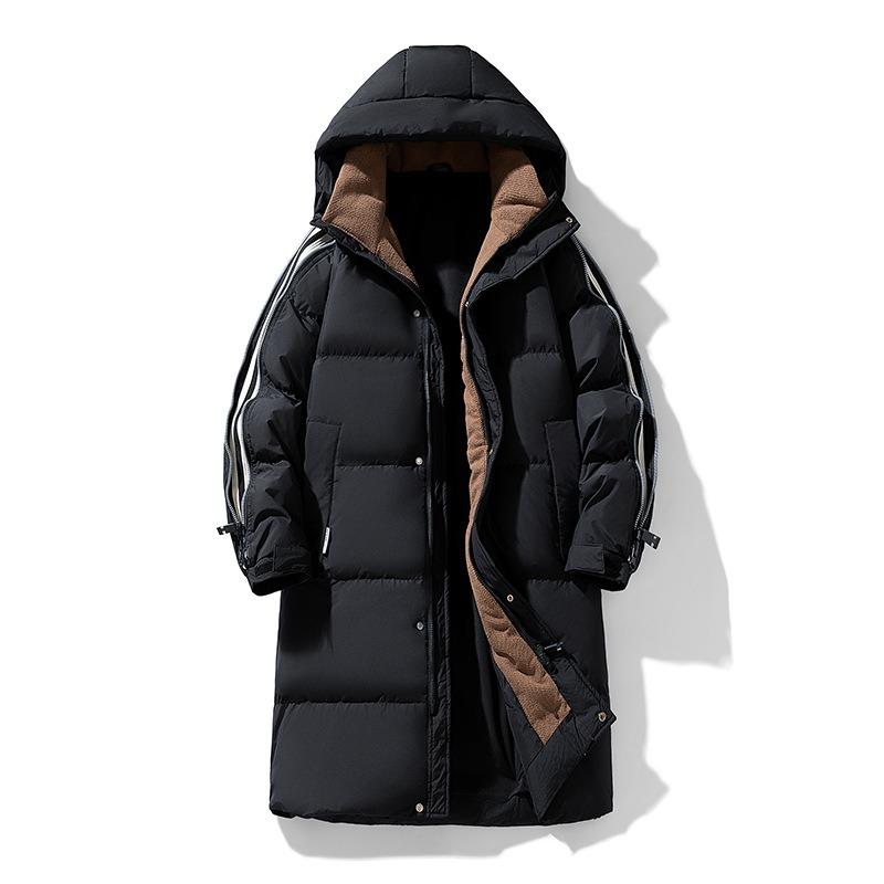 Long Knee Down Jackets for Men and Women, Winter New High-end% White Duck Down, Black and White Striped Jacket