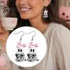 Cute Halloween Jewelry Reading Ghost Earrings, Sweet Bowknot Drop Fun Festival Lightweight Acrylic for Women Girls Accessories