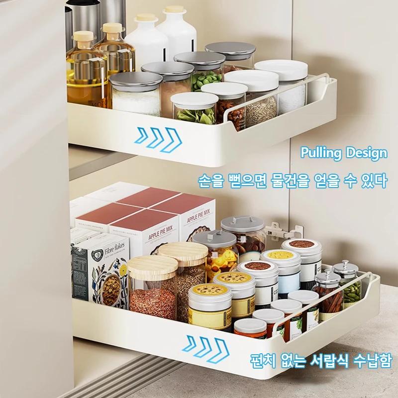 New Kitchen Storage Rack with Slide Rails Pull-out Kitchen Drawer Type Storage Tray Spice Box Storage Shelf Cabinets Organizer