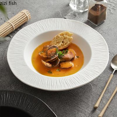 Solid Color Irregular Striped Ceramic Plate Creative Thick Soup Plate Pasta Dish Salad Dish Molecular Cuisine Featured Tableware