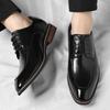 Fashion  Men's Lace Up Gentlemen's Banquet Derby Shoes Autumn New Style Comfortable Pointed Business Formal Leather Shoes