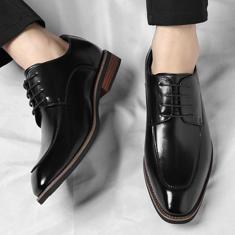 Fashion  Men's Lace Up Gentlemen's Banquet Derby Shoes Autumn New Style Comfortable Pointed Business Formal Leather Shoes