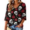 Women's V-Neck Halloween Print Lightweight Top for Spring and Summer