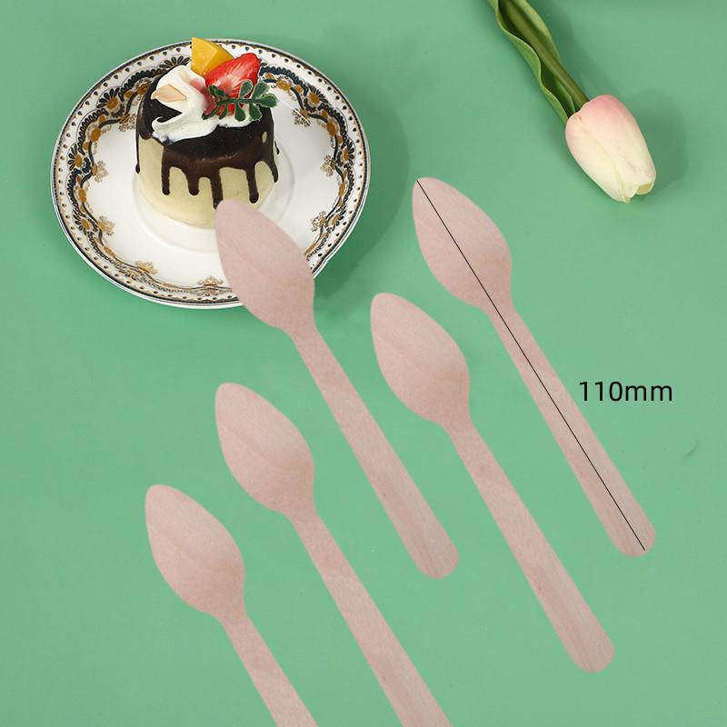 

Disposable Birch Wood Tableware Set: Fork, Knife, Spoon, Dessert Spoon, Ice Cream Spoon