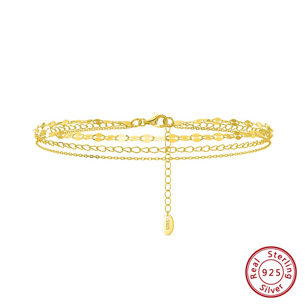 

Effie Queen 925 Sterling Silver Layered Link Chain Anklets Bracelet Muti-layer Foot Leg Anklet Beach Jewelry Adjustable SA58