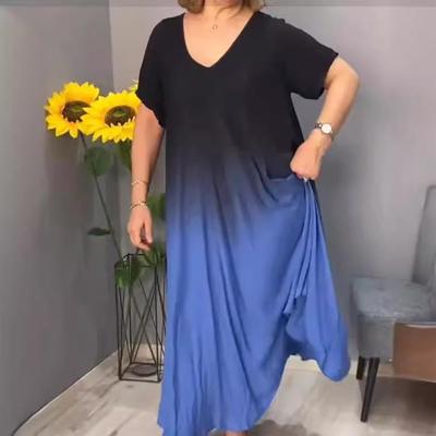 Europäisches & Amerikanisches Sommer V-Ausschnitt Kurzarm Bedrucktes Lässiges Kleid