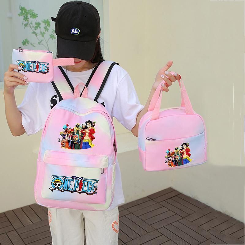 3Pcs/set Anime One Piece Anti-Theft Backpack Casual Daypack with Lunch Bag Pencil Case Back To School Daily Bookbag for Boy Girl Mochila Rucksack