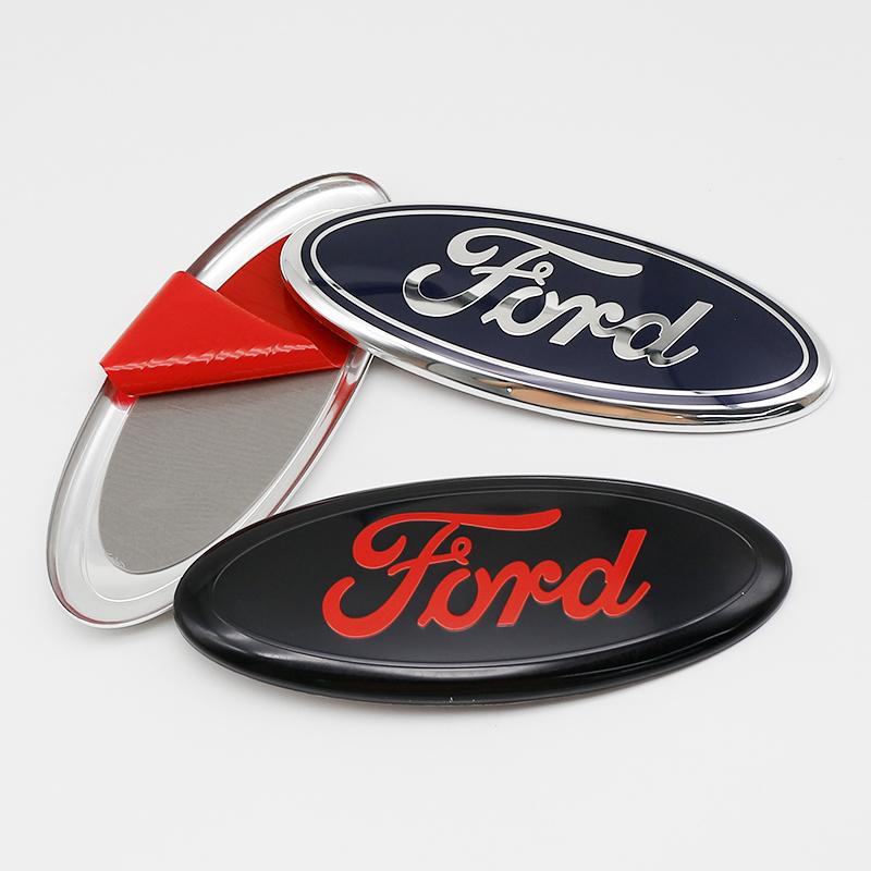 HFVS5 Car Front Grill Badges Logo Sticker Rear Trunk Emblem Lid Covers For Ford Ecosport Mustang Kuga Fiesta Fusion Focus 2 3 4 Mondeo