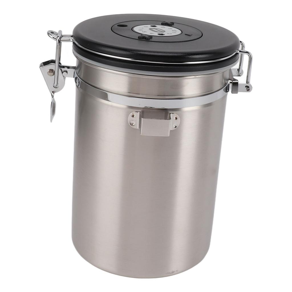1.8L Coffee Sealed Container Stainless Steel Coffee Bean Storage Container with Spoon Silver
