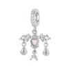 WOSTU 925 Silver Pink High Heel Charm Champagne Pendant Cherry Bead Fit Bracelet Necklace Sweet Girl Birthday DIY Jewelry Gift