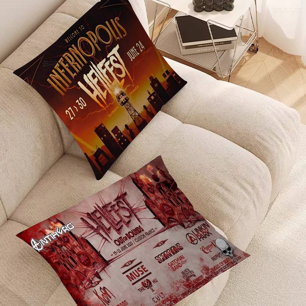 H-Hellfest Band Pillow Gift Home Office Decoration Pillow Bedroom Sofa Car Cushion CoverPillow Case