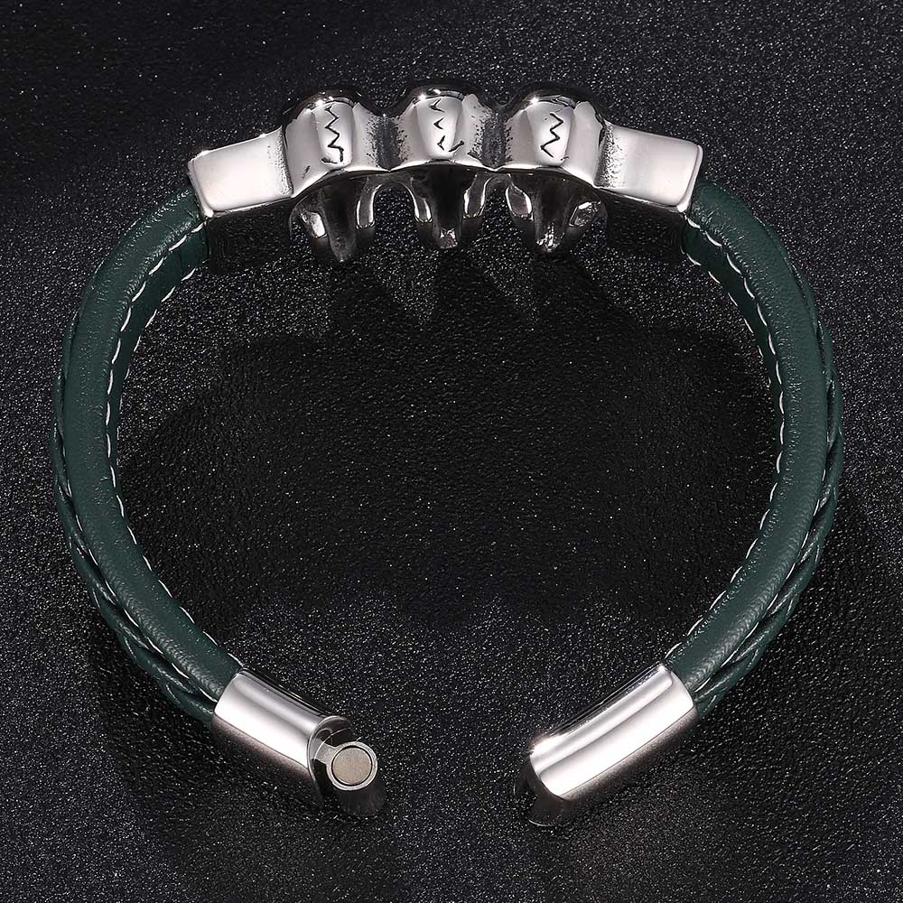 Fashion Charm Skull Stainless Steel Leather Braided Men Bracelet Jewelry Skull Punk Bangles Accessories