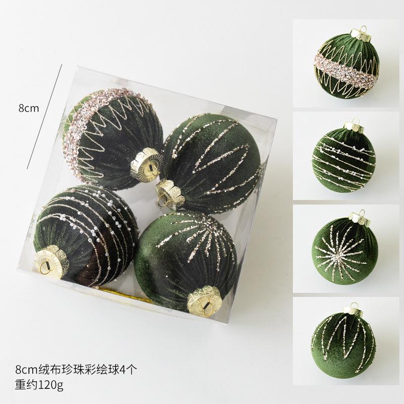 8cm Christmas Velvet Sequin Christmas Ball Tree Decoration Color Festival Pendant Ball Home Indoor Store Window Display 4pcs/Set