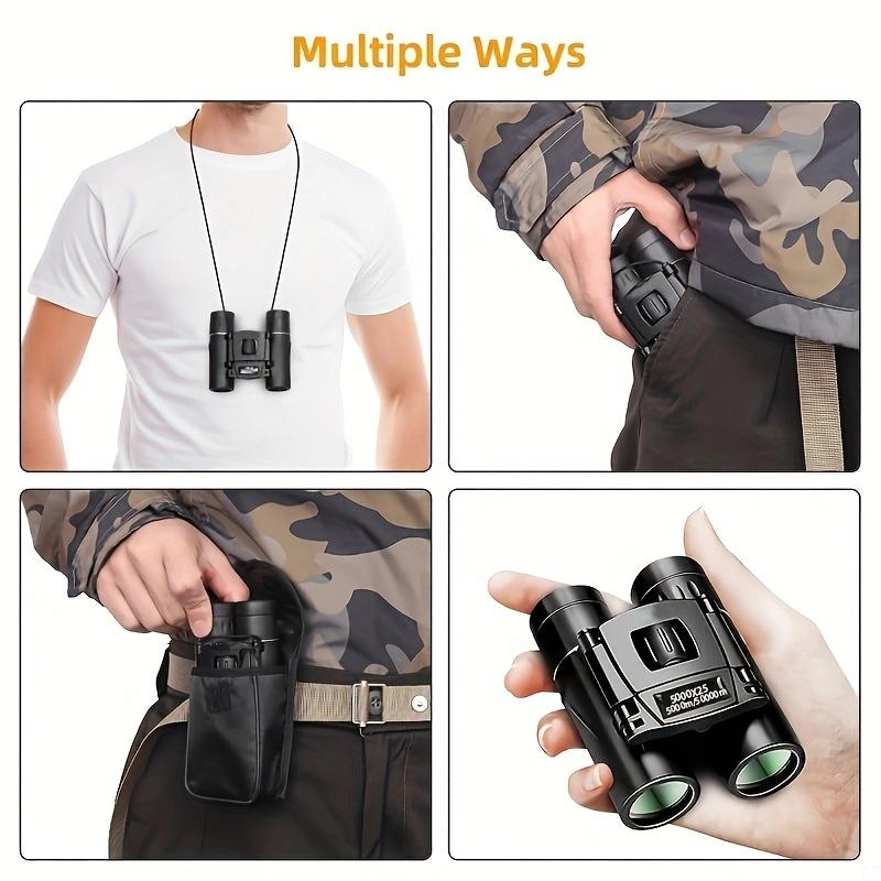 5000x25 HD Zoom BAK4 Telescope Jumelles Portable Powerful Folding Low Light Binoculars Long Range for Hunting Camping Hiking
