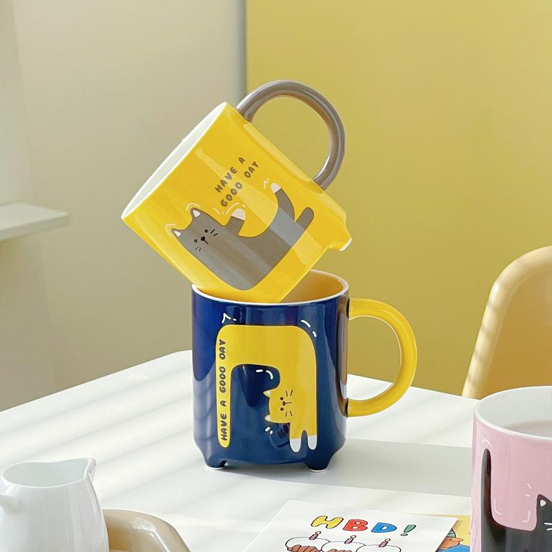 Cupa Ceramică Pisică Desene Animate Abstractă Cuplu Acasă Măgar pentru Lapte pentru Mic Dejun Birou Ceșcuță pentru Cafea pentru Ceaiul de După-Amiază