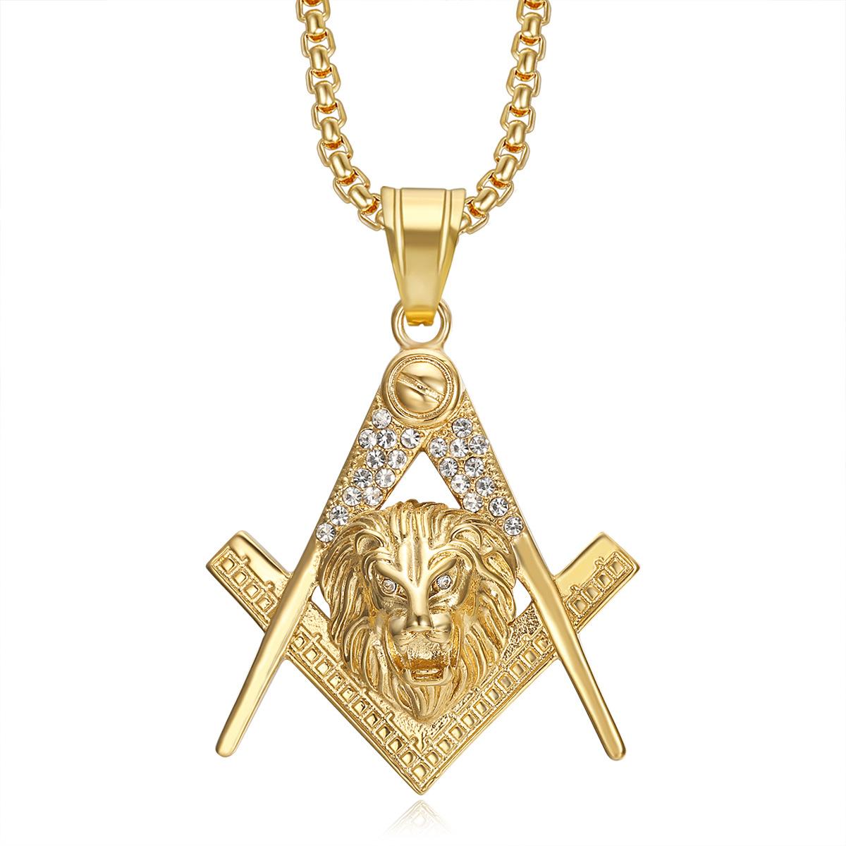

European and American Trend Jewelry Diamond-encrusted Lion Head Pendant Necklace 2026 Men s Fashion Personality Party Wear Accessories 60CM