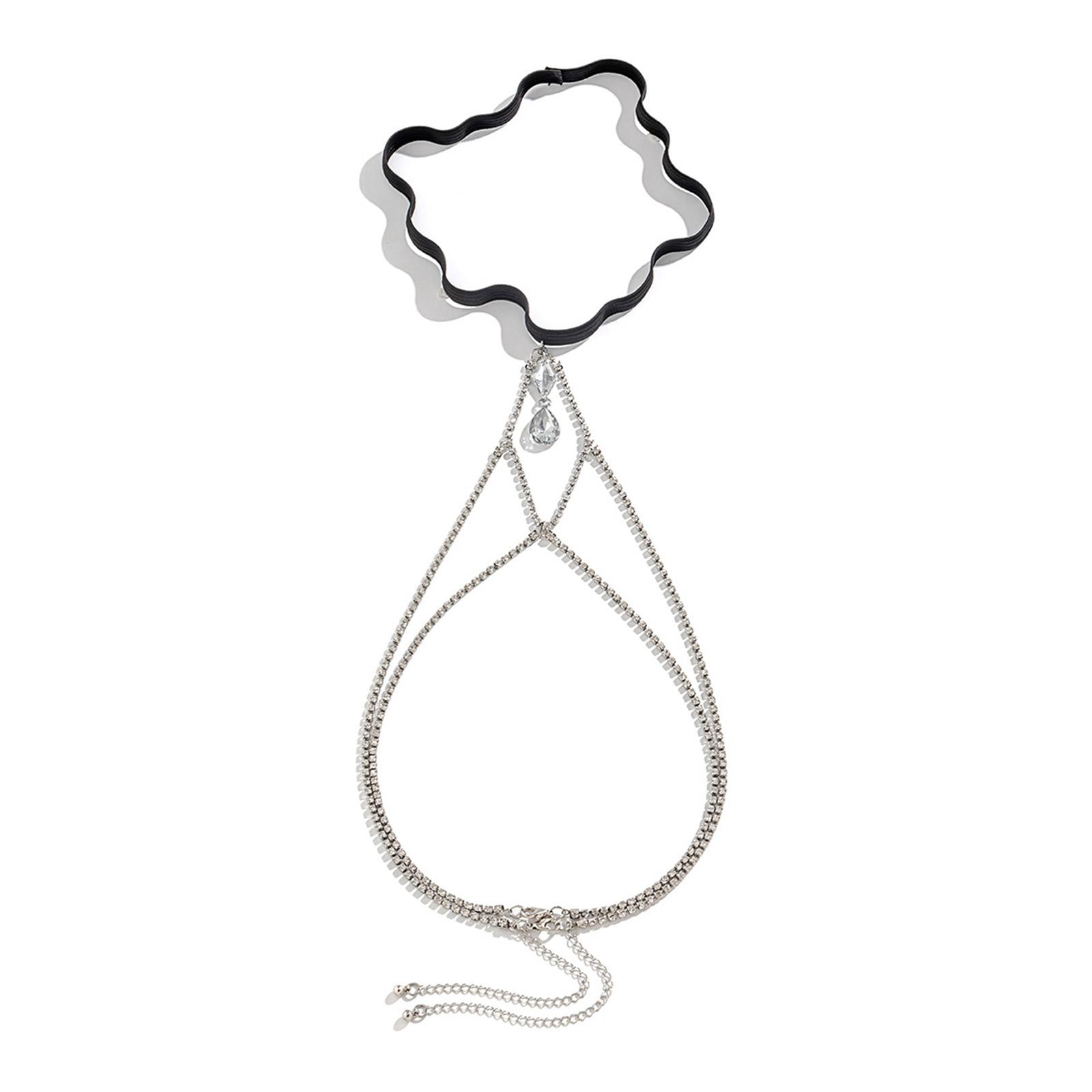 

Seaside Prom Party Leg Chain Layered Rhinestone Thigh Chain Elastic Sexy Body Chain Jewelry Nightclub Party for Woman срібний