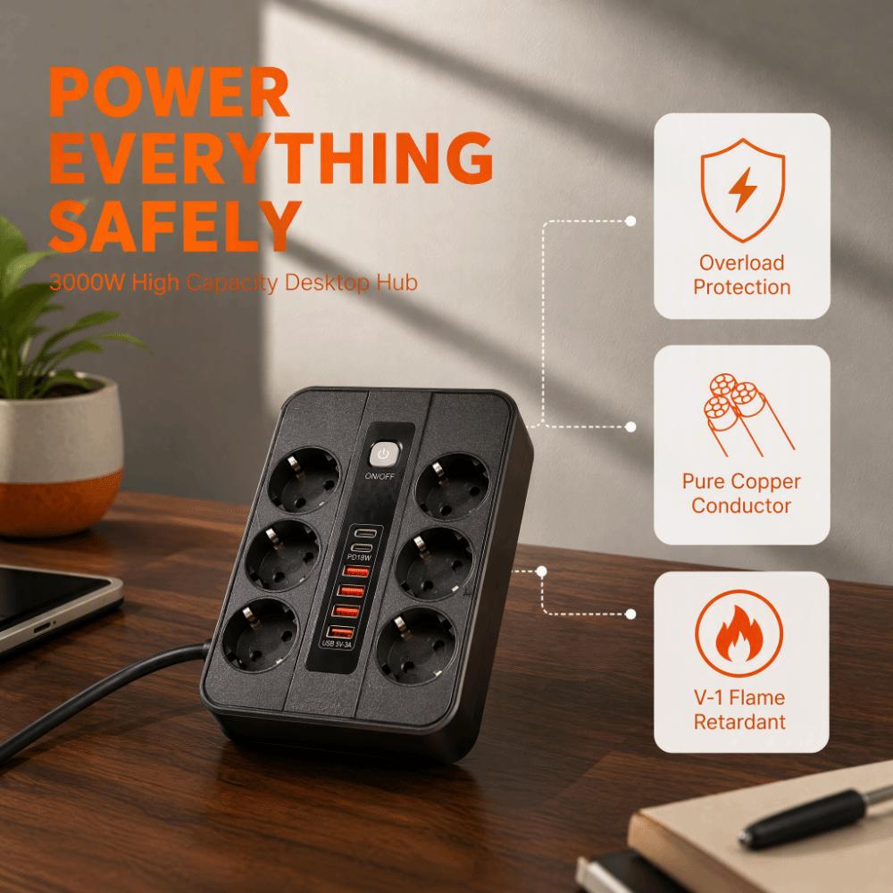 3000W USB Power Strip Dual USB Port USB Socket Multi-outlet Plug Board EU Power Strip Hotel