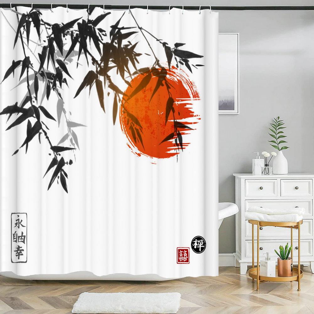 Japanese-Style Flowers Plum Blossom Shower Curtains Bathroom Curtain Frabic Waterproof Polyester Bath Curtain With Hooks