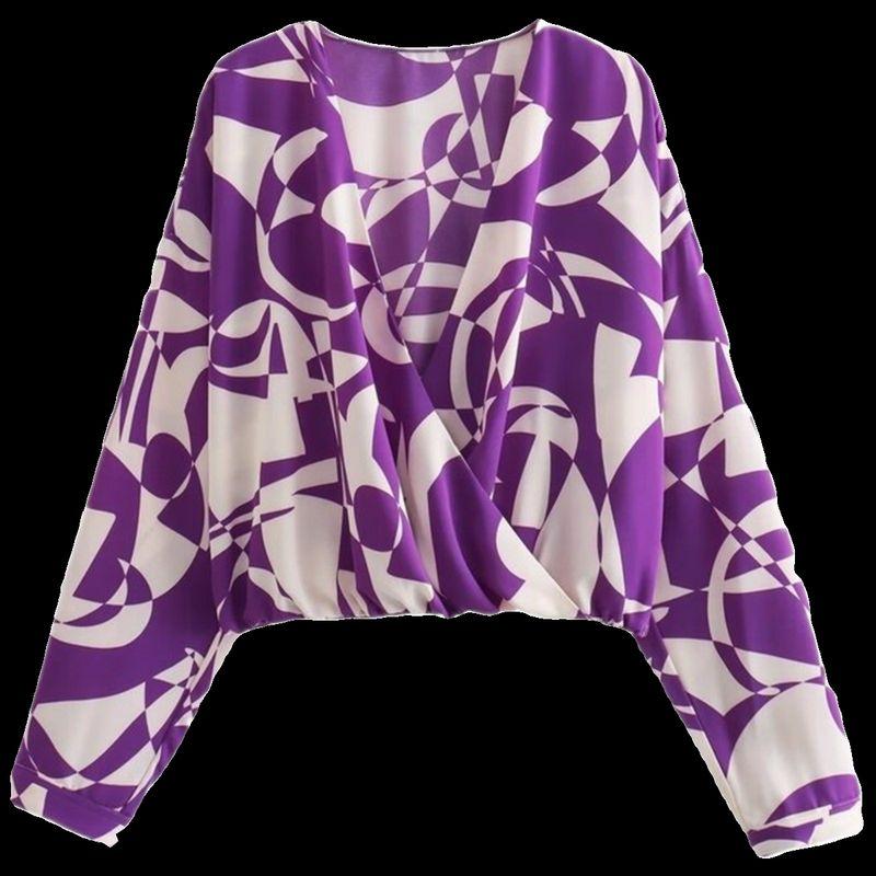 Fashion Wind 2023 New Fall Women's Clothing Slim Looking Easiest for Match Stylish Long Sleeves V Neck Print Tops 8562716