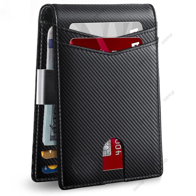 Rfid Carbon Fiber Card Holder Wallets Men Business Small Slim Mini Money Bag Bifold Leather Wallets for Men Male Vallet