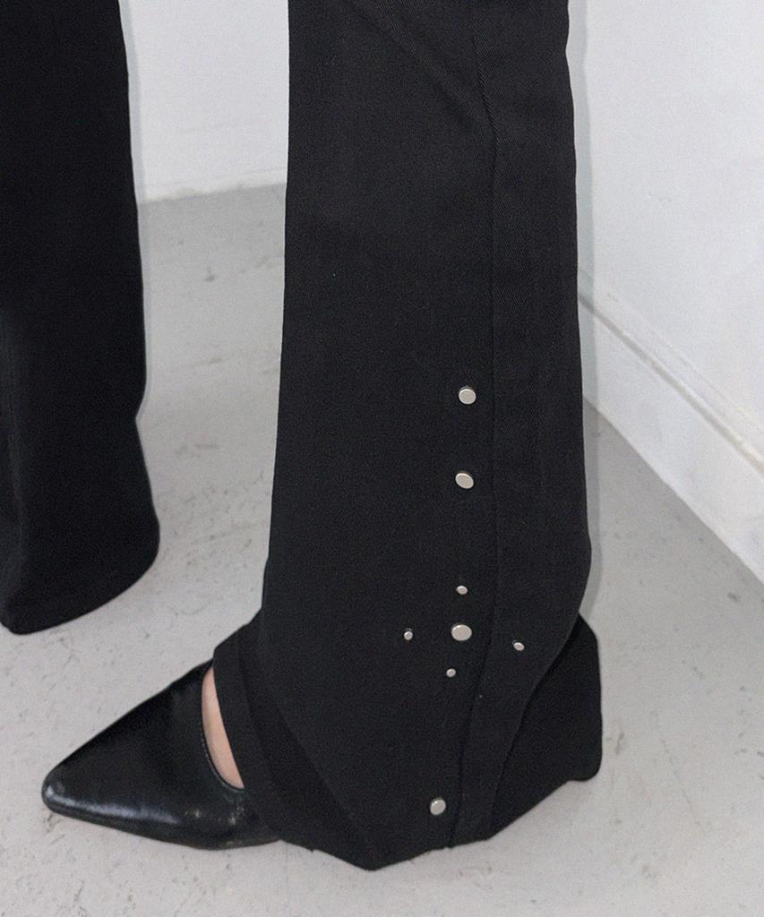 Millieonkoleu Studded Black Slim Cotton Bootcut Pants
